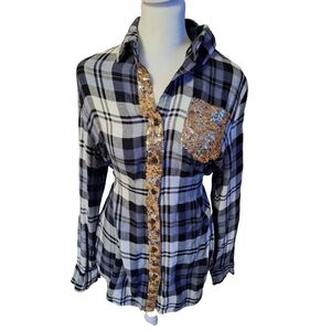 ETWO Plaid Shirt with Sequin Accents
